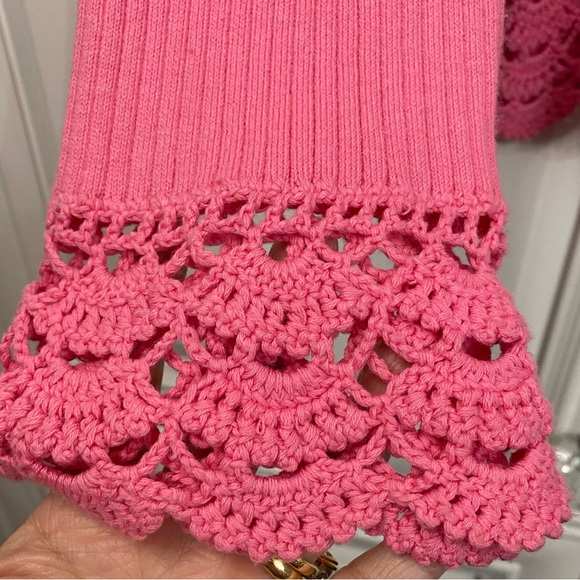 Cleo Women’s Size Large Pink Cardigan V Neck Crochet Hem Cuffs Ribbed - Picture 8 of 12